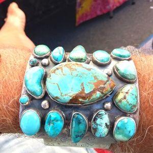 Vintage large navajo cuff sterling and turquoise  bracelet